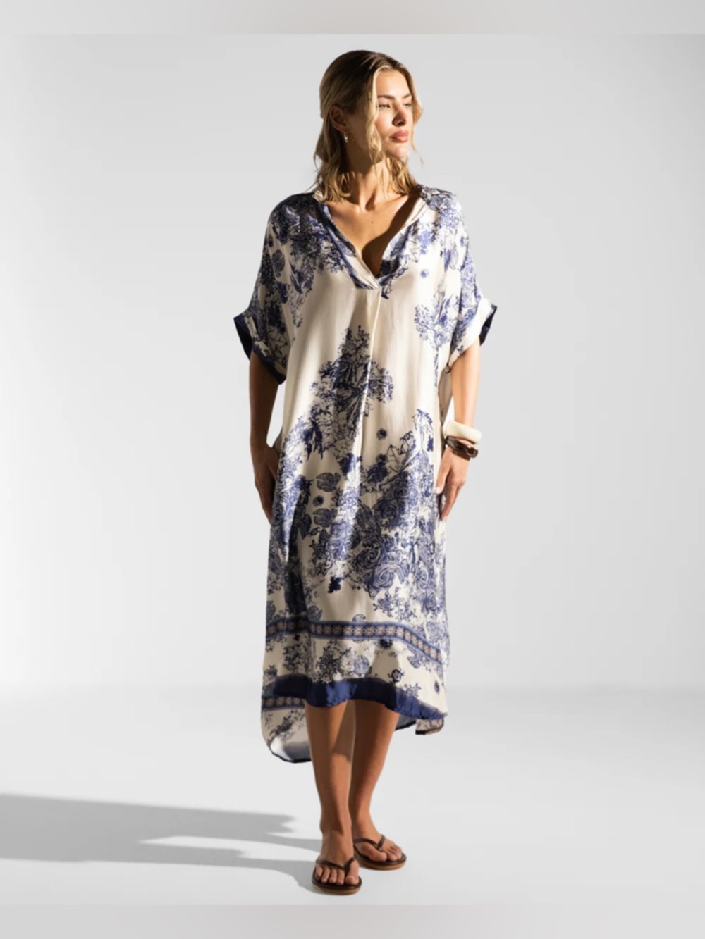 Jack London Ottilie Silk Kaftan Dress | Navy Size S/M